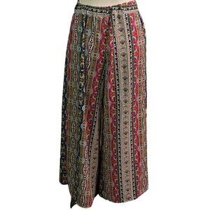 Kristen Nicole Womens Cropped Paisley Pants Size L Wide Leg Elastic Waist Tie